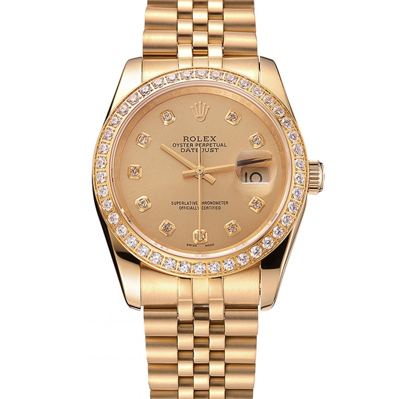 Aaa replica watch Datejust Dial 1454098 Gold Rolex Bezel Diamond Jubilee Swiss Champagne Bracelet 0711